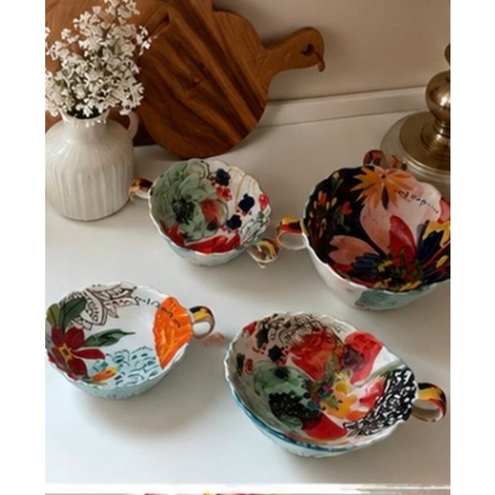 Vintage Hand-Painted Floral Measuring Cups Set of 4 Cottagecore Kitchen Decor